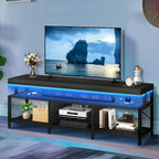 Mobile TV industriale in legno con luce a LED con ripiani aperti Prese di corrente Telecomando Bluetooth