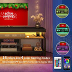 Mobile TV industriale in legno con luce a LED con ripiani aperti Prese di corrente Telecomando Bluetooth