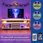 Mobile TV industriale in legno con luce a LED con ripiani aperti Prese di corrente Telecomando Bluetooth