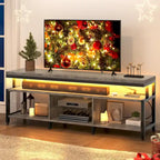 Mobile TV industriale in legno con luce a LED con ripiani aperti Prese di corrente Telecomando Bluetooth