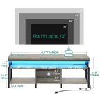 Mobile TV industriale in legno con luce a LED con ripiani aperti Prese di corrente Telecomando Bluetooth
