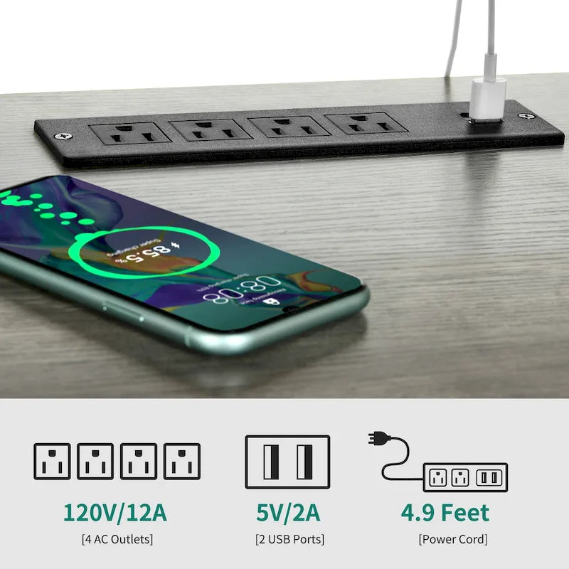 Mobile TV industriale in legno con luce a LED con ripiani aperti Prese di corrente Telecomando Bluetooth
