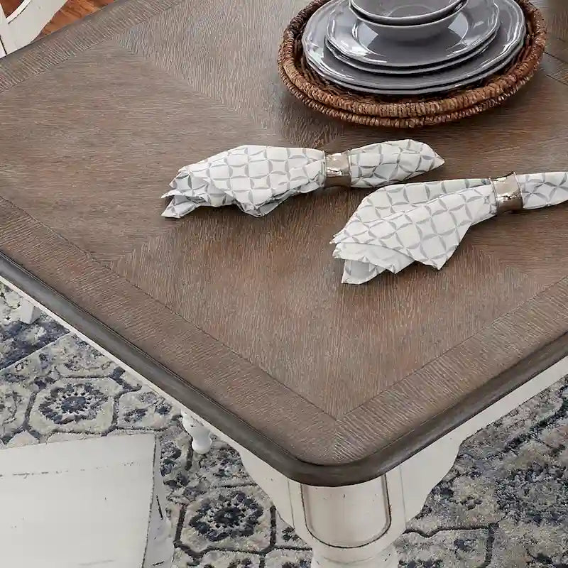 Set da pranzo 7 pezzi bianco antico con tavolo a gambe e 6 sedie