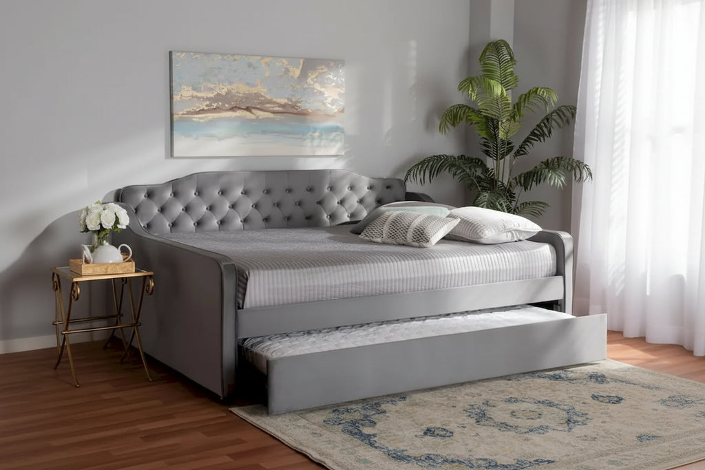 Divano letto moderno trapuntato in velluto con letto estraibile