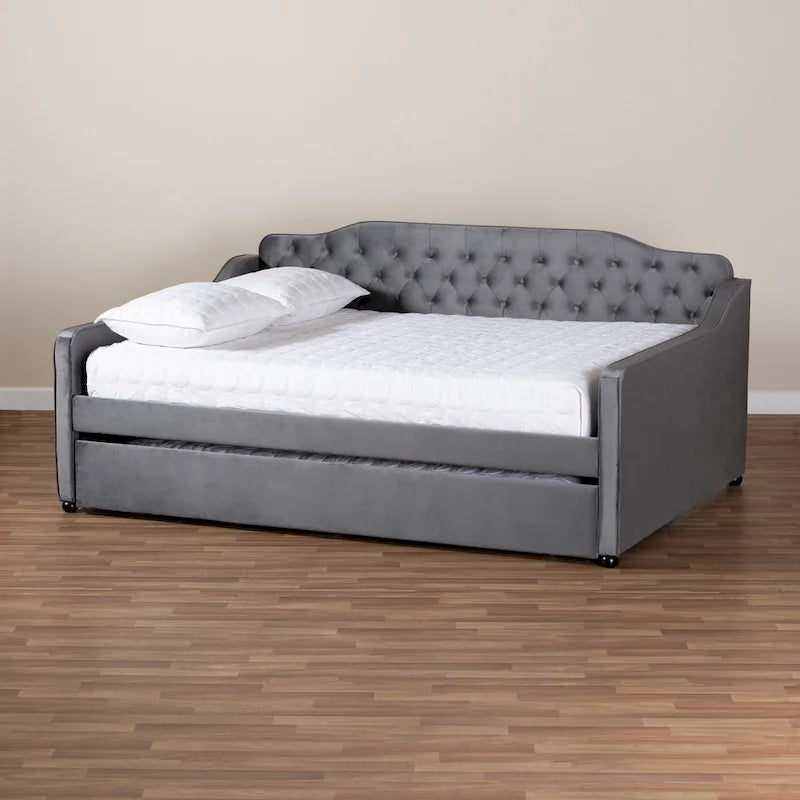 Divano letto moderno trapuntato in velluto con letto estraibile