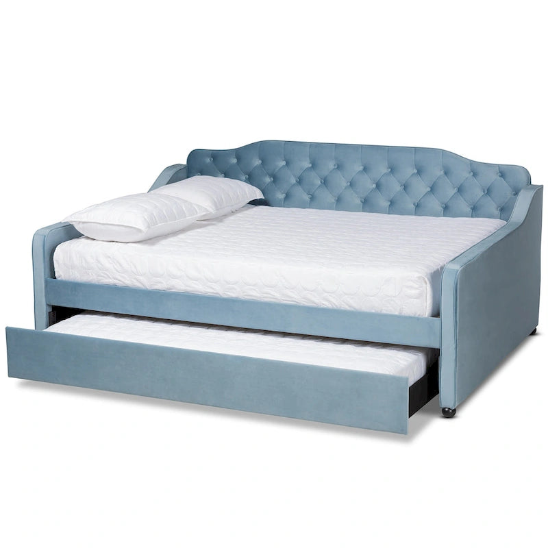 Divano letto moderno trapuntato in velluto con letto estraibile