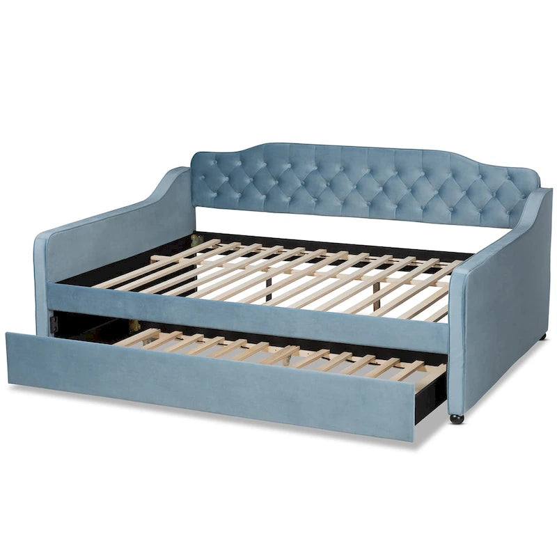 Divano letto moderno trapuntato in velluto con letto estraibile