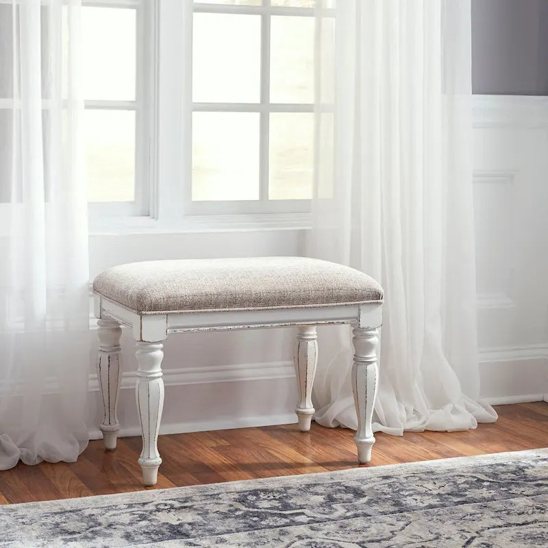 Mobile bagno anticato bianco con specchio e contenitore