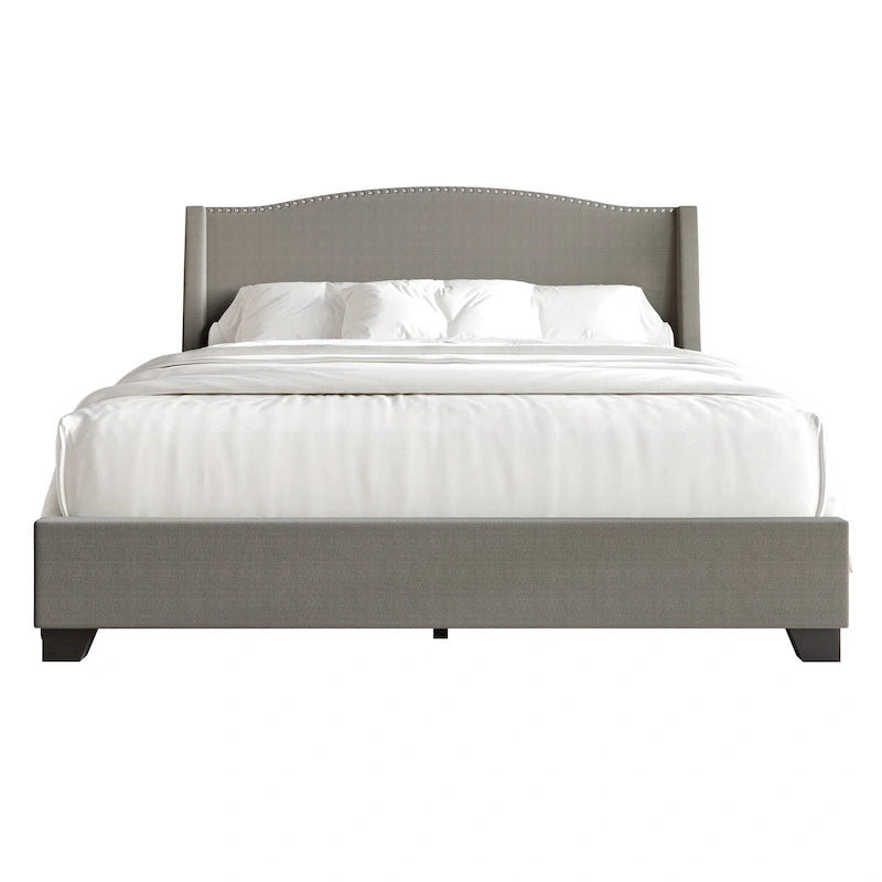 Letto imbottito Wingback con borchie cromate e cassetti contenitore