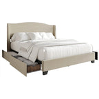 Letto imbottito Wingback con borchie cromate e cassetti contenitore