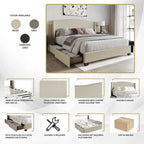 Letto imbottito Wingback con borchie cromate e cassetti contenitore