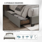 Letto imbottito Wingback con borchie cromate e cassetti contenitore