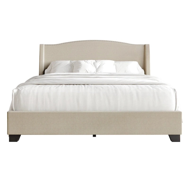 Letto imbottito Wingback con borchie cromate e cassetti contenitore