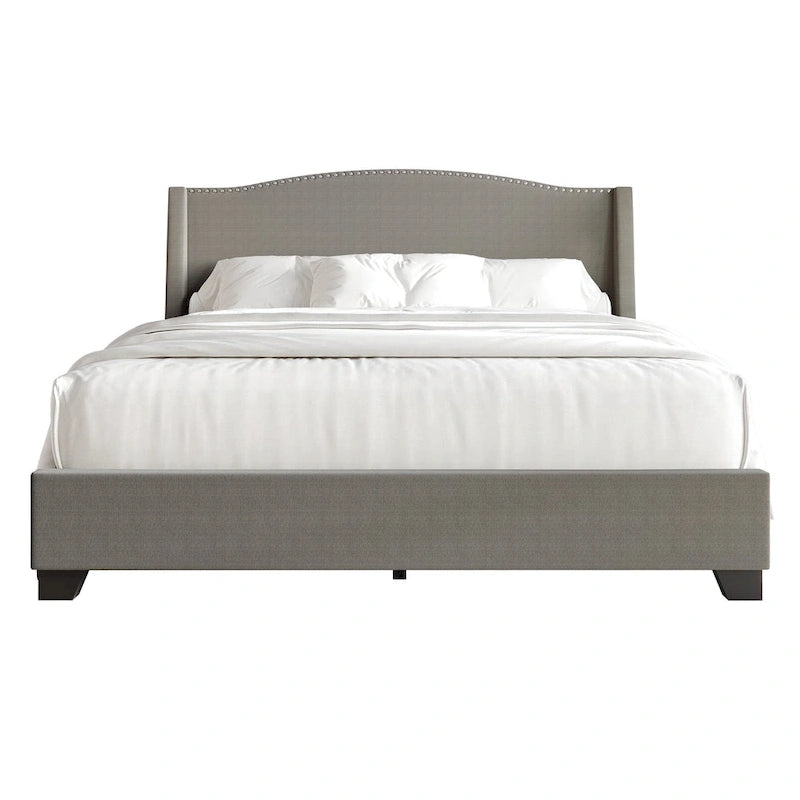 Letto imbottito Wingback con borchie cromate e cassetti contenitore