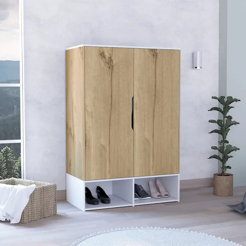 Rosie Armoire Two Door with Two Open Shelves, Five Shelves and Hanging Rod - N/A