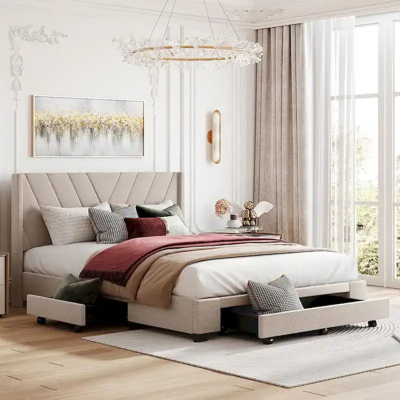 Letto Matrimoniale con Contenitore e 3 Cassetti