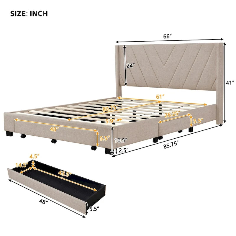 Letto Matrimoniale con Contenitore e 3 Cassetti