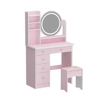 Set Tavolo da Trucco con Specchio Illuminato a 5 Cassetti (ROSA/NERO) - 52H