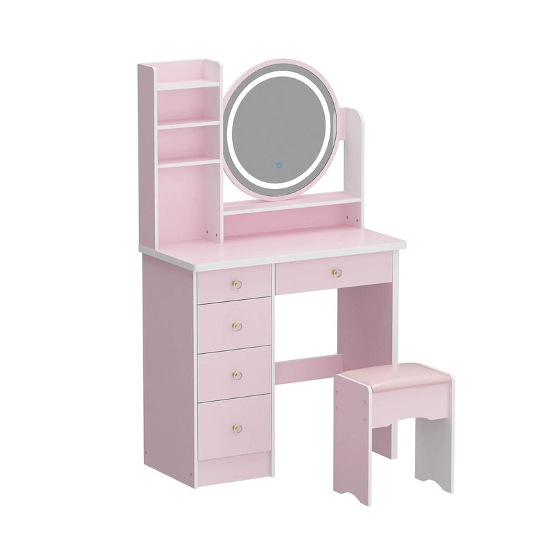 Set Tavolo da Trucco con Specchio Illuminato a 5 Cassetti (ROSA/NERO) - 52H