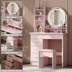 Set Tavolo da Trucco con Specchio Illuminato a 5 Cassetti (ROSA/NERO) - 52H
