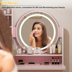 Set Tavolo da Trucco con Specchio Illuminato a 5 Cassetti (ROSA/NERO) - 52H