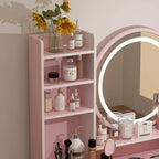 Set Tavolo da Trucco con Specchio Illuminato a 5 Cassetti (ROSA/NERO) - 52H