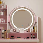 Set Tavolo da Trucco con Specchio Illuminato a 5 Cassetti (ROSA/NERO) - 52H