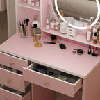 Set Tavolo da Trucco con Specchio Illuminato a 5 Cassetti (ROSA/NERO) - 52H