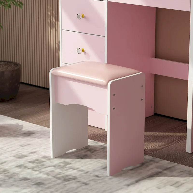 Set Tavolo da Trucco con Specchio Illuminato a 5 Cassetti (ROSA/NERO) - 52H