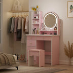 Set Tavolo da Trucco con Specchio Illuminato a 5 Cassetti (ROSA/NERO) - 52H