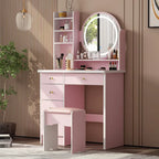 Set Tavolo da Trucco con Specchio Illuminato a 5 Cassetti (ROSA/NERO) - 52H