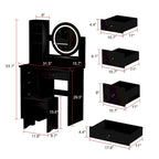 Set Tavolo da Trucco con Specchio Illuminato a 5 Cassetti (ROSA/NERO) - 52H