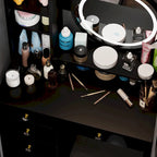 Set Tavolo da Trucco con Specchio Illuminato a 5 Cassetti (ROSA/NERO) - 52H