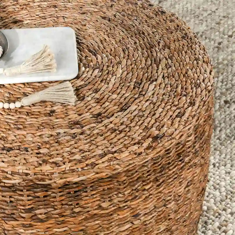 Tavolino rotondo in abaca e rattan intrecciato a mano 18 pollici