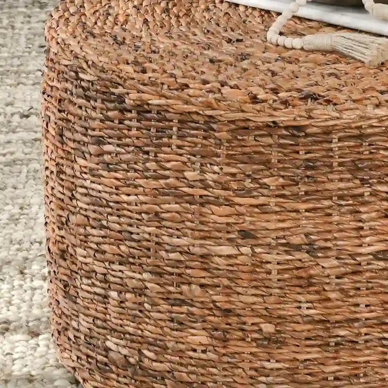 Tavolino rotondo in abaca e rattan intrecciato a mano 18 pollici