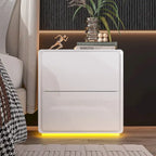 Comodini Moderni a LED Bianchi Lucidi con 2 Cassetti