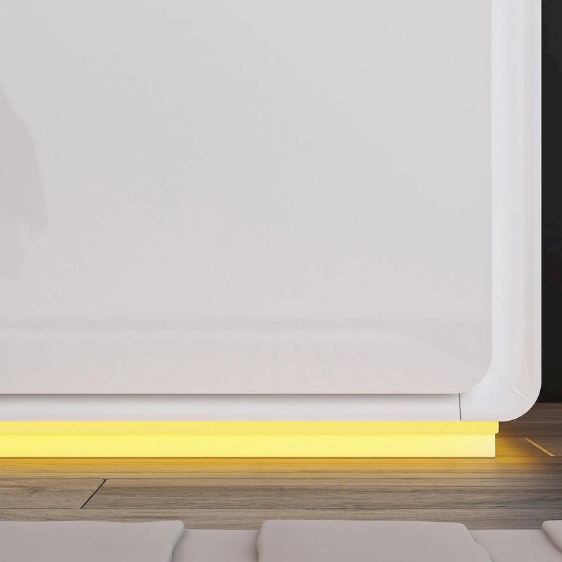 Comodini Moderni a LED Bianchi Lucidi con 2 Cassetti
