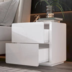 Comodini Moderni a LED Bianchi Lucidi con 2 Cassetti