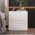 Comodini Moderni a LED Bianchi Lucidi con 2 Cassetti