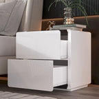 Comodini Moderni a LED Bianchi Lucidi con 2 Cassetti