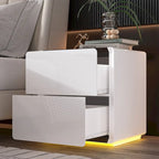Comodini Moderni a LED Bianchi Lucidi con 2 Cassetti