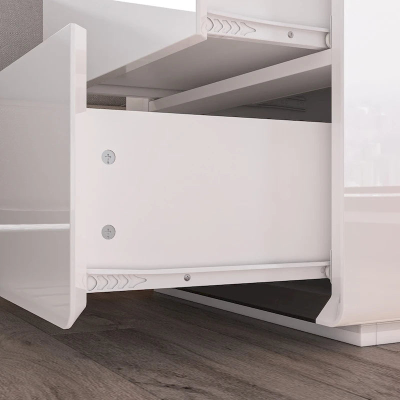 Comodini Moderni a LED Bianchi Lucidi con 2 Cassetti