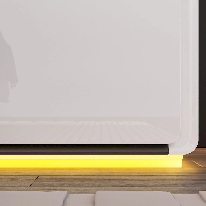 Comodini Moderni a LED Bianchi Lucidi con 2 Cassetti