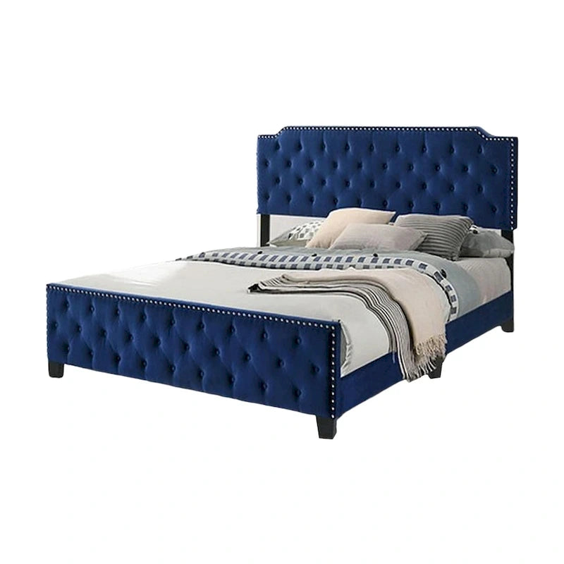 Letto imbottito California King con piattaforma - con bottoni e borchie