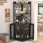 Mobile bar ad angolo con stazione di ricarica e luce d'atmosfera, mensole porta-liquori con portabicchieri - Marrone