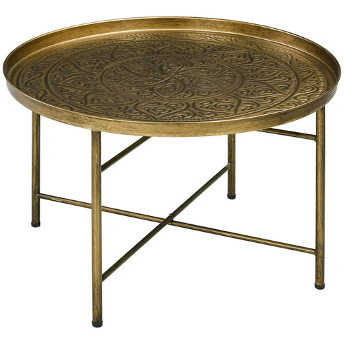 Tavolino da caffè rotondo da 60 cm con vassoio superiore martellato - metallo vintage