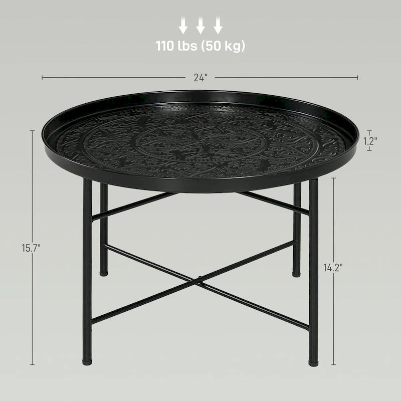 Tavolino da caffè rotondo da 60 cm con vassoio superiore martellato - metallo vintage