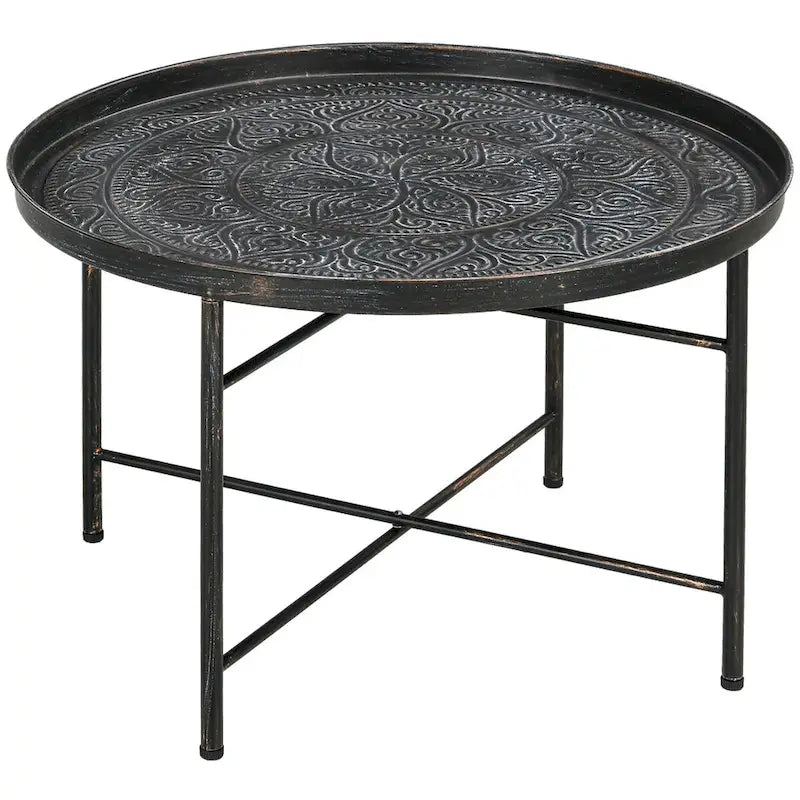 Tavolino da caffè rotondo da 60 cm con vassoio superiore martellato - metallo vintage