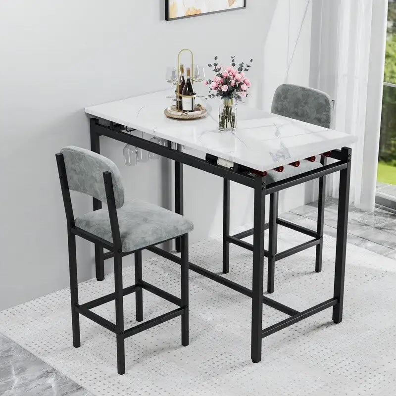 Set da Pranzo 3 Pezzi per 2 con 2 Sedie Imbottite