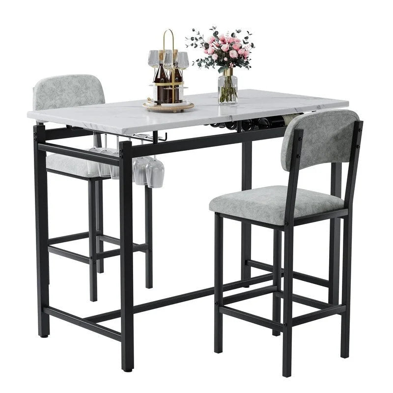 Set da Pranzo 3 Pezzi per 2 con 2 Sedie Imbottite